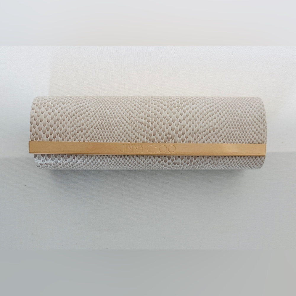 Jimmy Choo Luxury Sunglasses Case - Beige Snakeskin Embossed - Gold Tone Trim